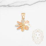 Pendentif - Or 18K tricolor jaune, blanc & rose fleur motif clé grecque & coupe diamant - PEG1247