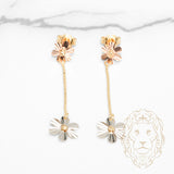Studs - Or 18K tricolor jaune, blanc & rose fleurs coupe diamant pendantes - BOG1274