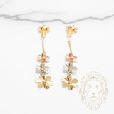 Studs - Or 18K tricolor jaune, blanc & rose fleurs & perles coupe diamant pendantes - BOG1275