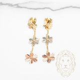 Studs - Or 18K tricolor jaune, blanc & rose trois fleurs coupe diamant pendantes - BOG1276