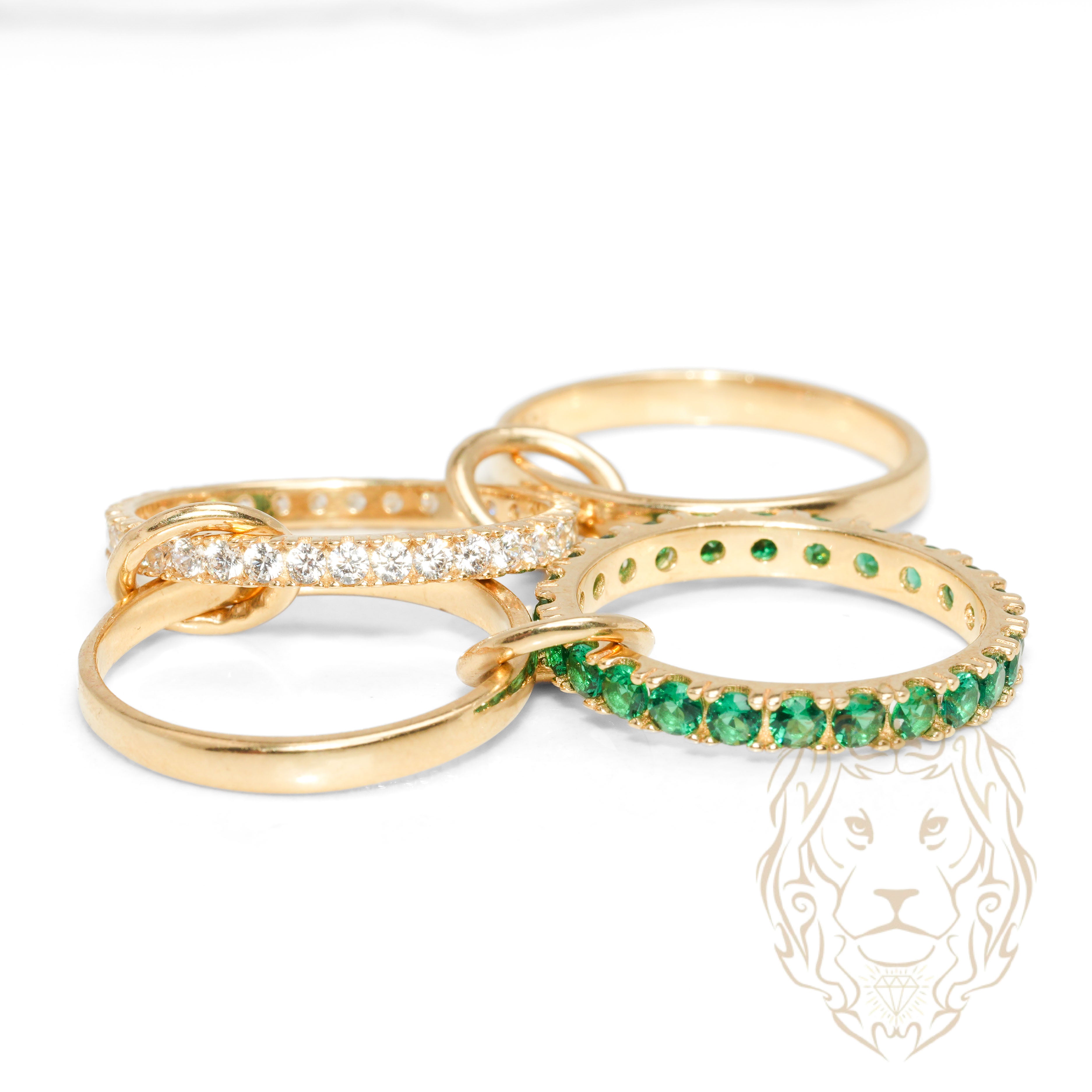 Bague - Or 10K jaune stack quattuor éternité pierres verte cz - RIG1211