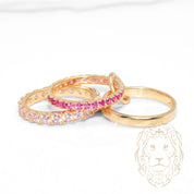 Bague - Or 10K jaune stack tres éternité pierres rose cz - RIG1212