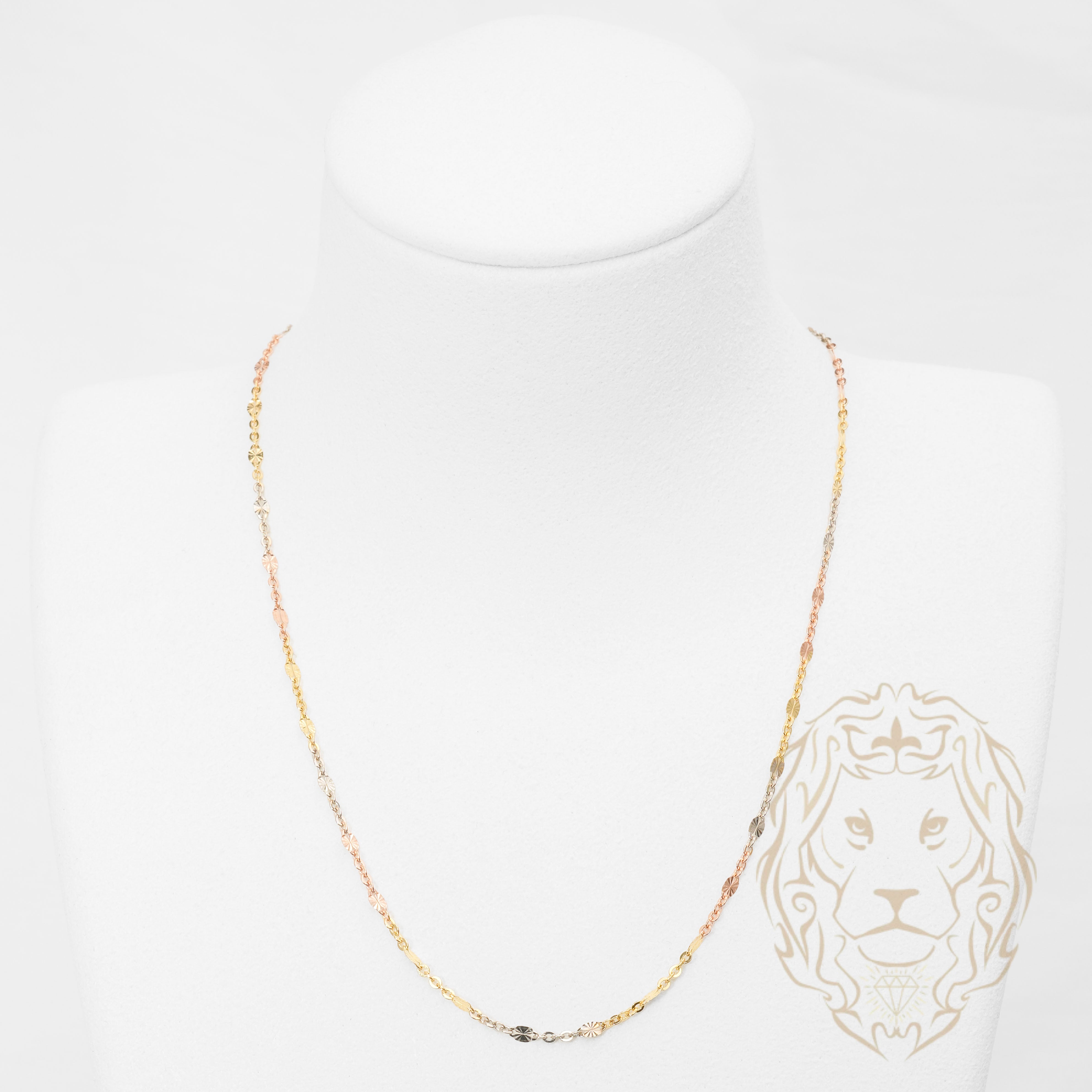 Chaîne - Or 10K tricolor jaune, blanc & rose paillettes coupe diamant & rolo 2.5mm - CHG1299