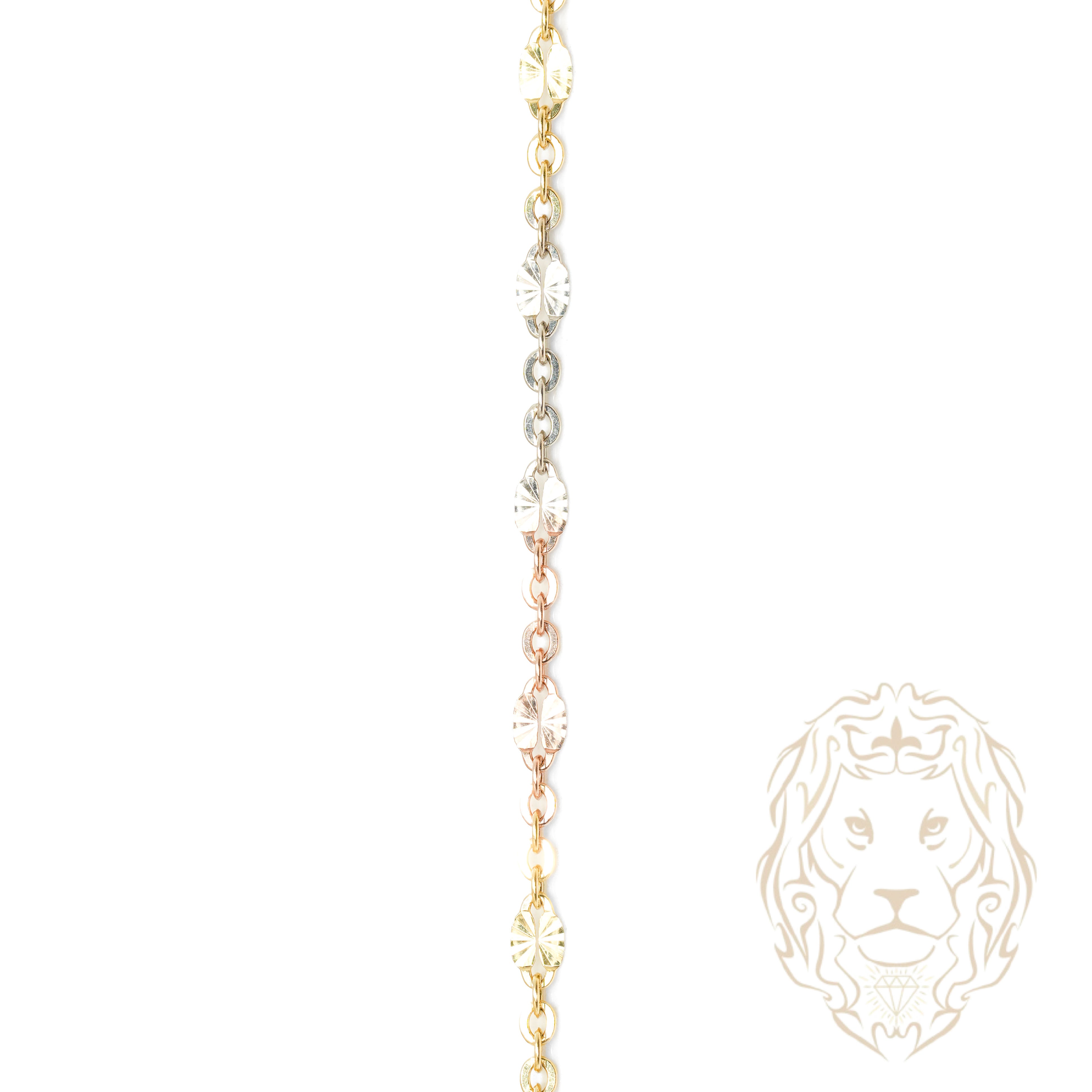 Chaîne - Or 10K tricolor jaune, blanc & rose paillettes coupe diamant & rolo 2.5mm - CHG1299