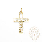 Pendentif - Or 10K jaune Jésus sur le croix coupe diamant - PEG1251