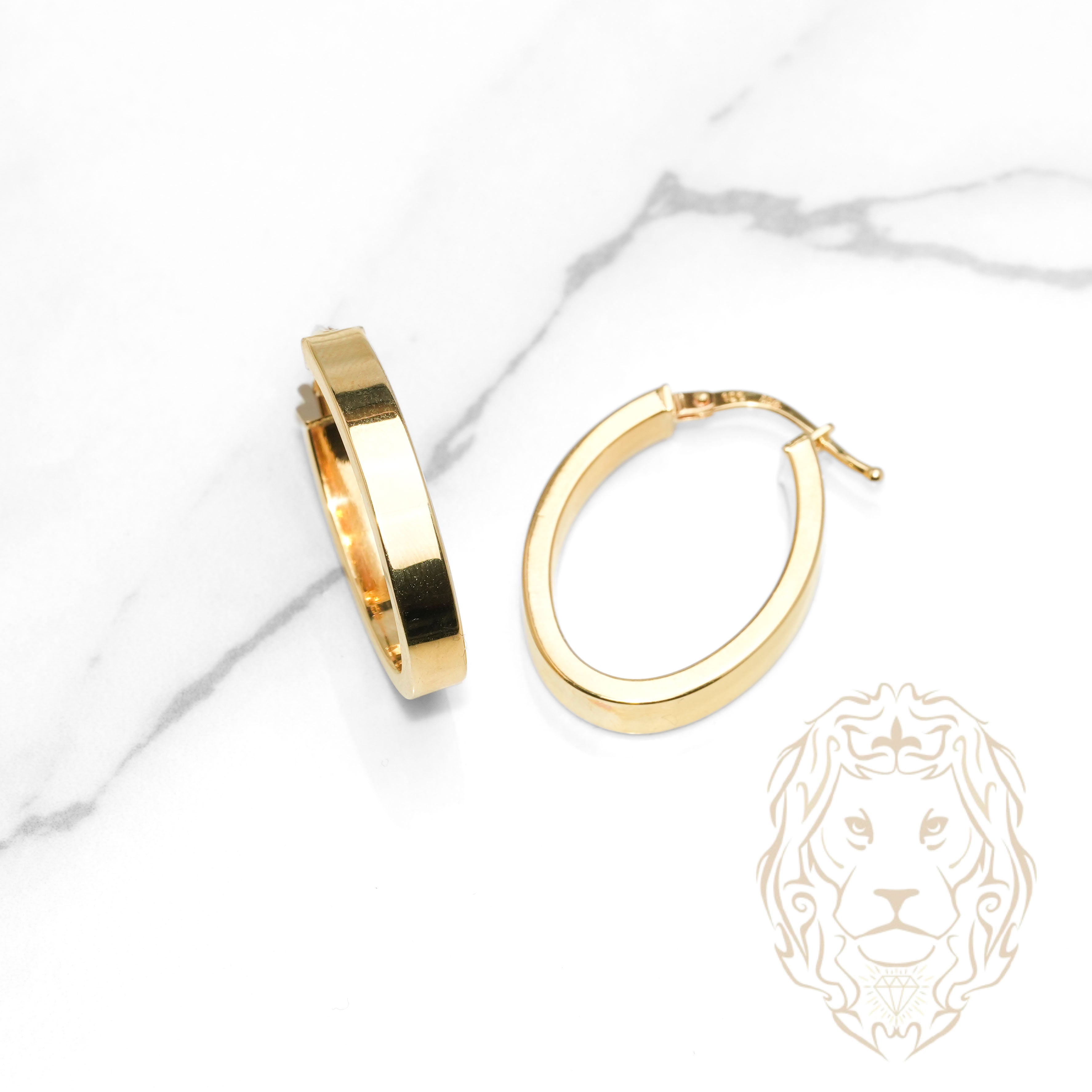 Hoops - Or 10K jaune ovale bords carrés 4mm X 22mm - BOG1287