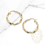 Hoops - Or 10K deux tons jaune & blanc sculpté 3mm X 19mm - BOG1288