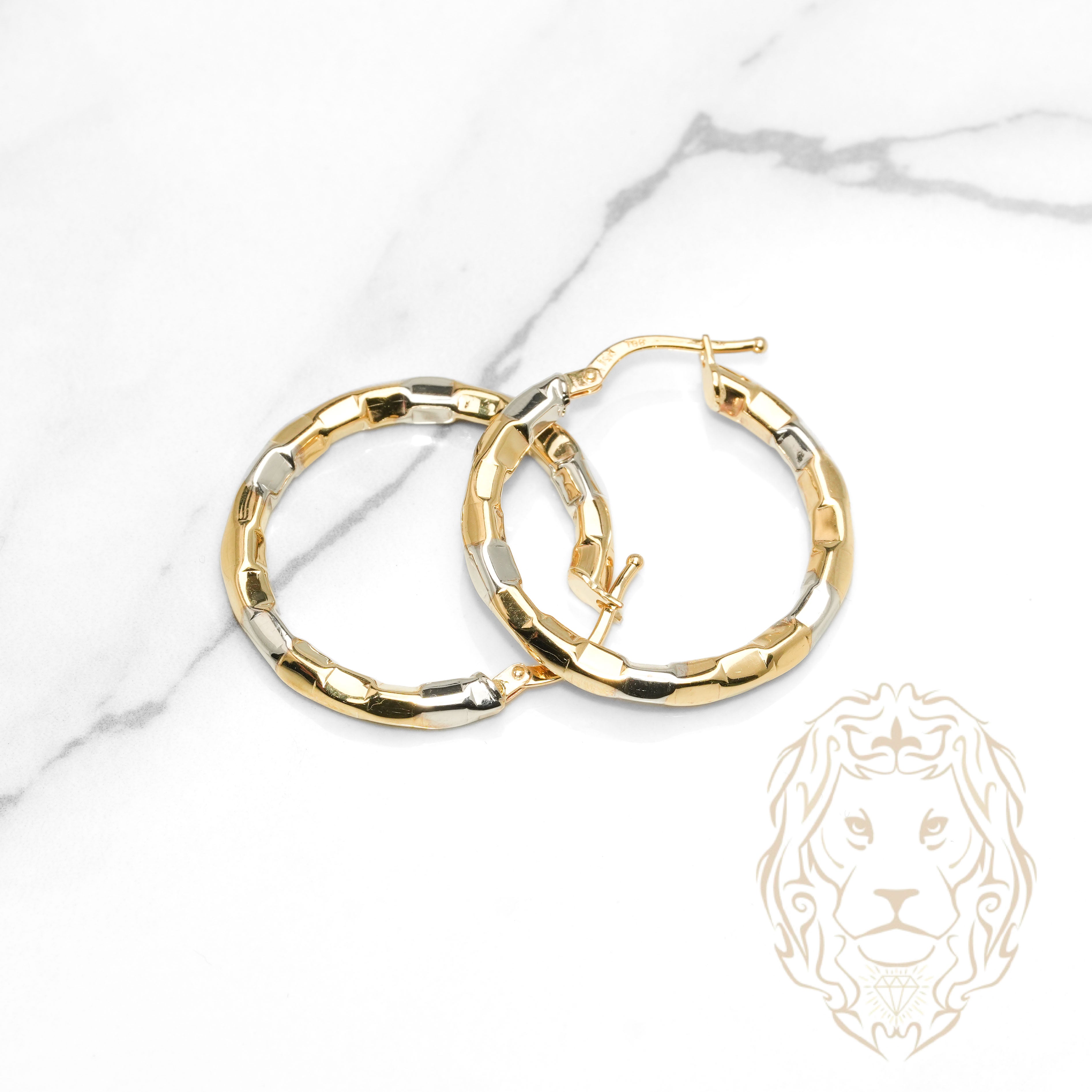 Hoops - Or 10K deux tons jaune & blanc sculpté 3mm X 19mm - BOG1288