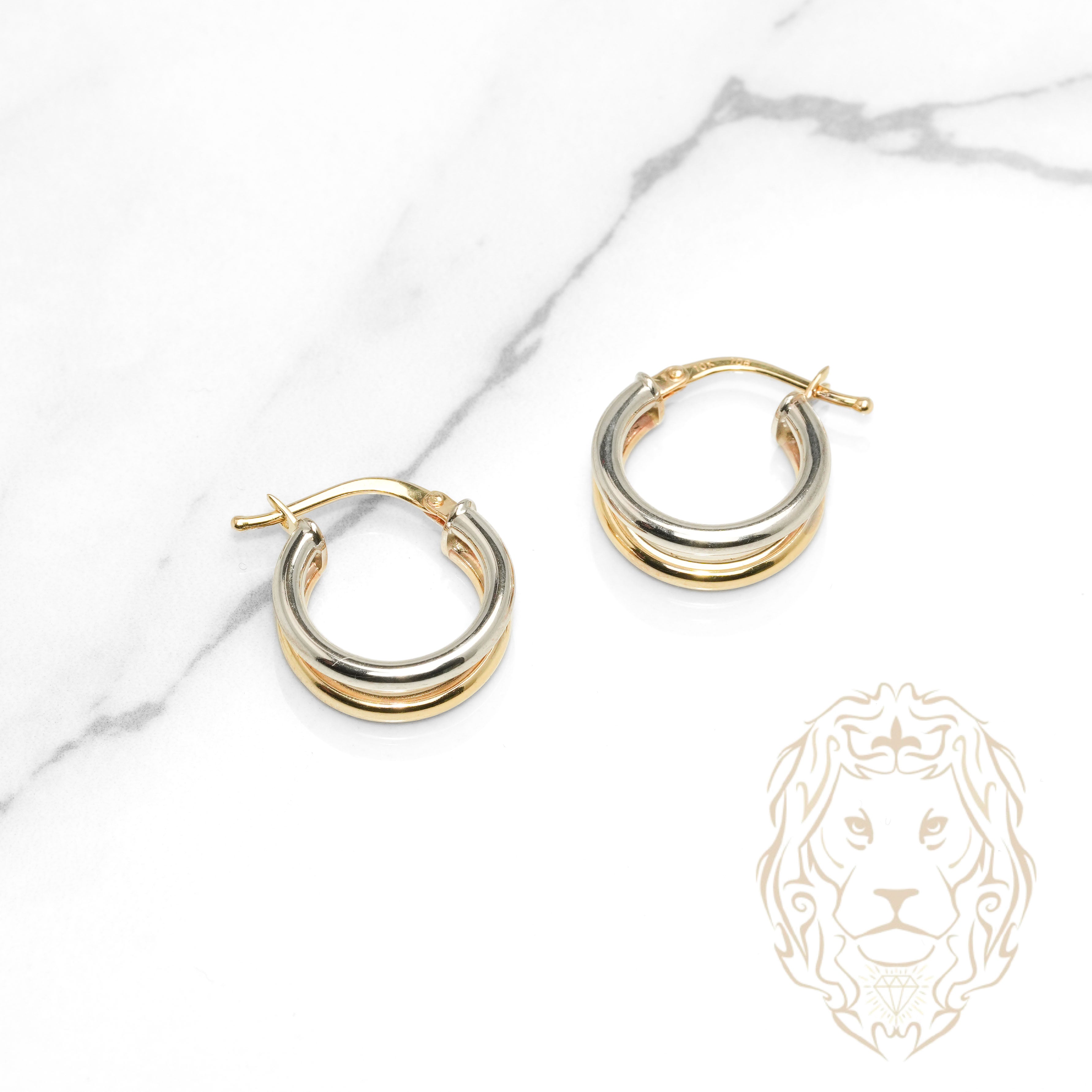 Hoops - Or 10K deux tons jaune & blanc faux-stack 6mm X 13mm - BOG1289