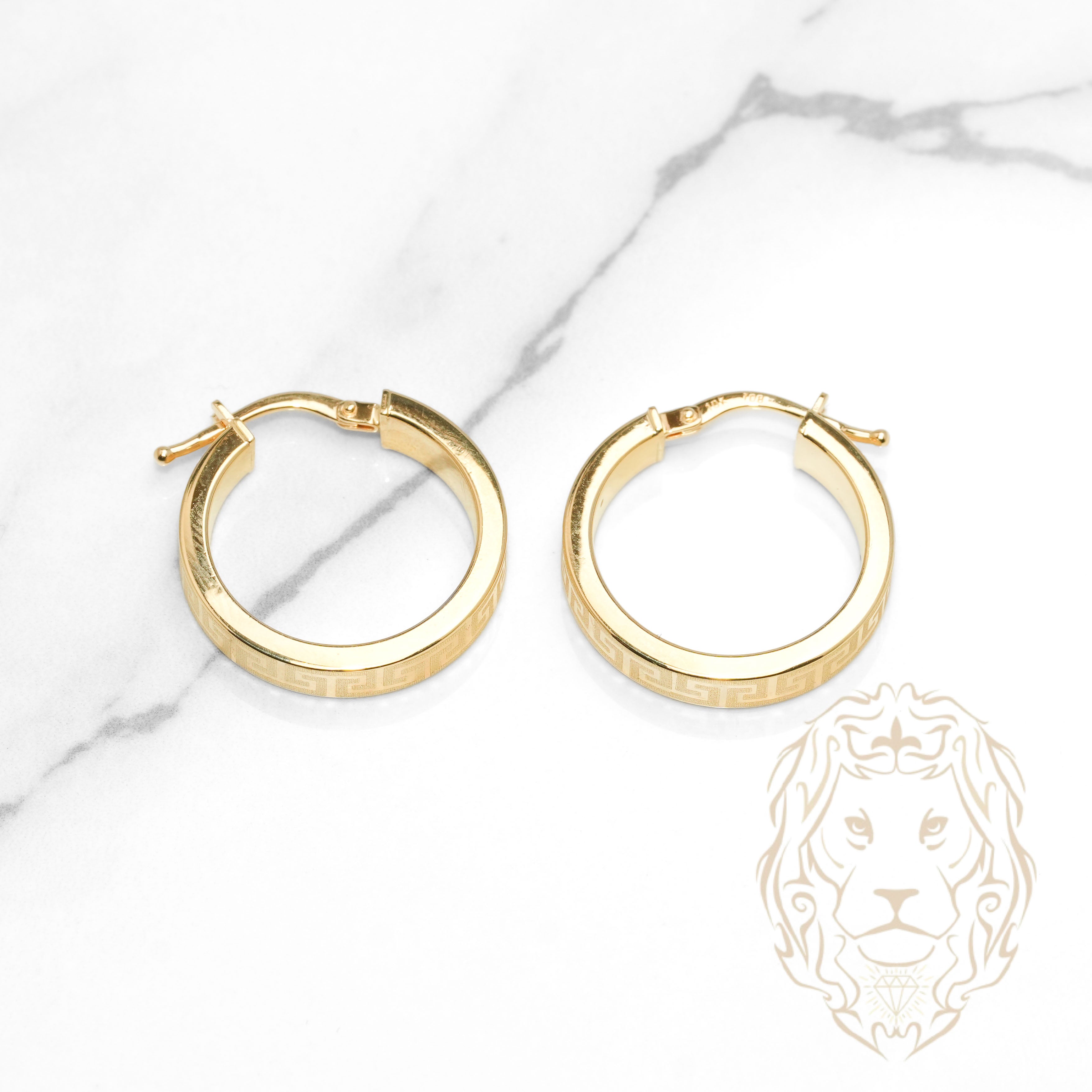 Hoops - Or 10K jaune clé grecque & bords carrés  4mm X 18mm - BOG1294