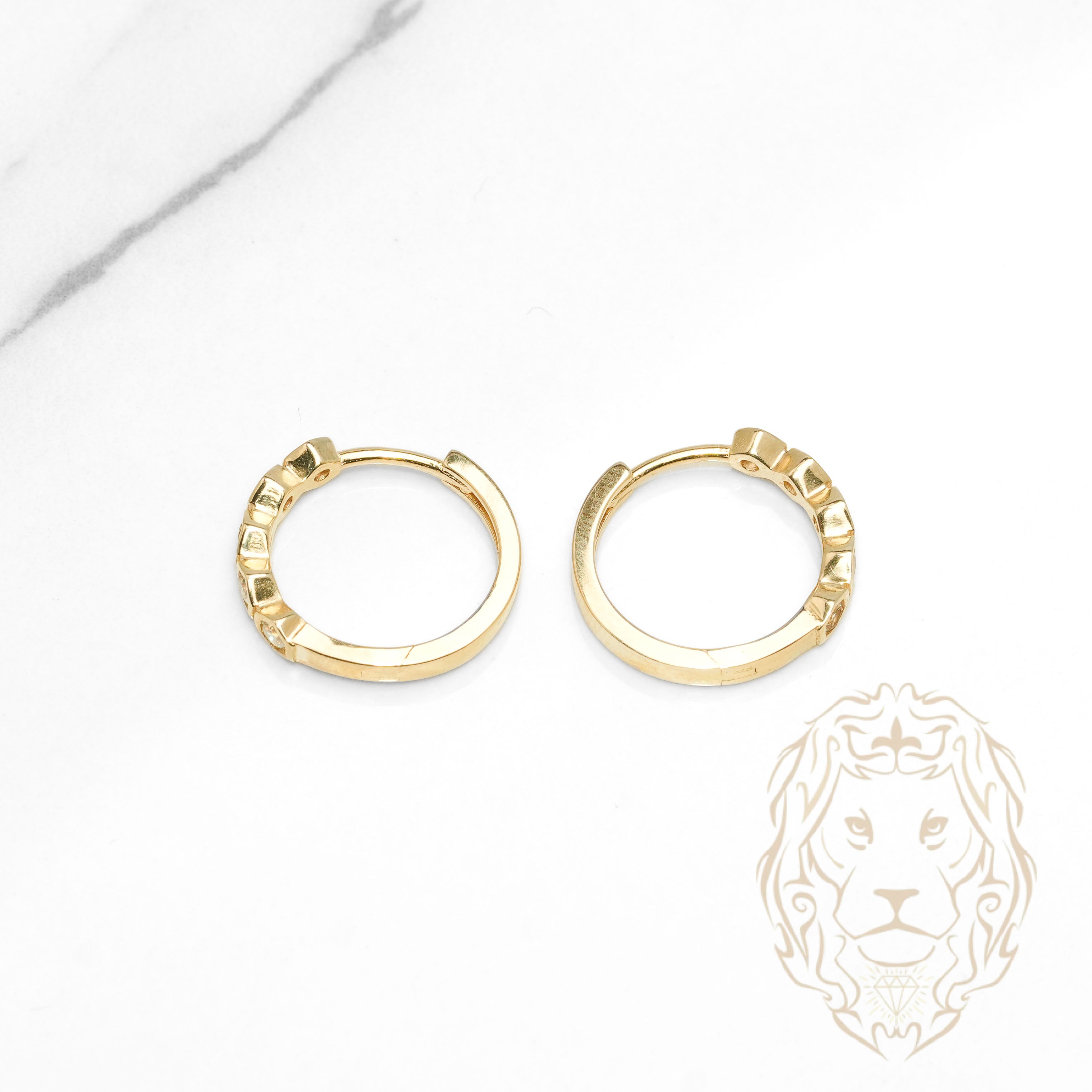 Hoops - Or 10K jaune honeycomb serti de pierres cz 3mm X 12mm - BOG1302