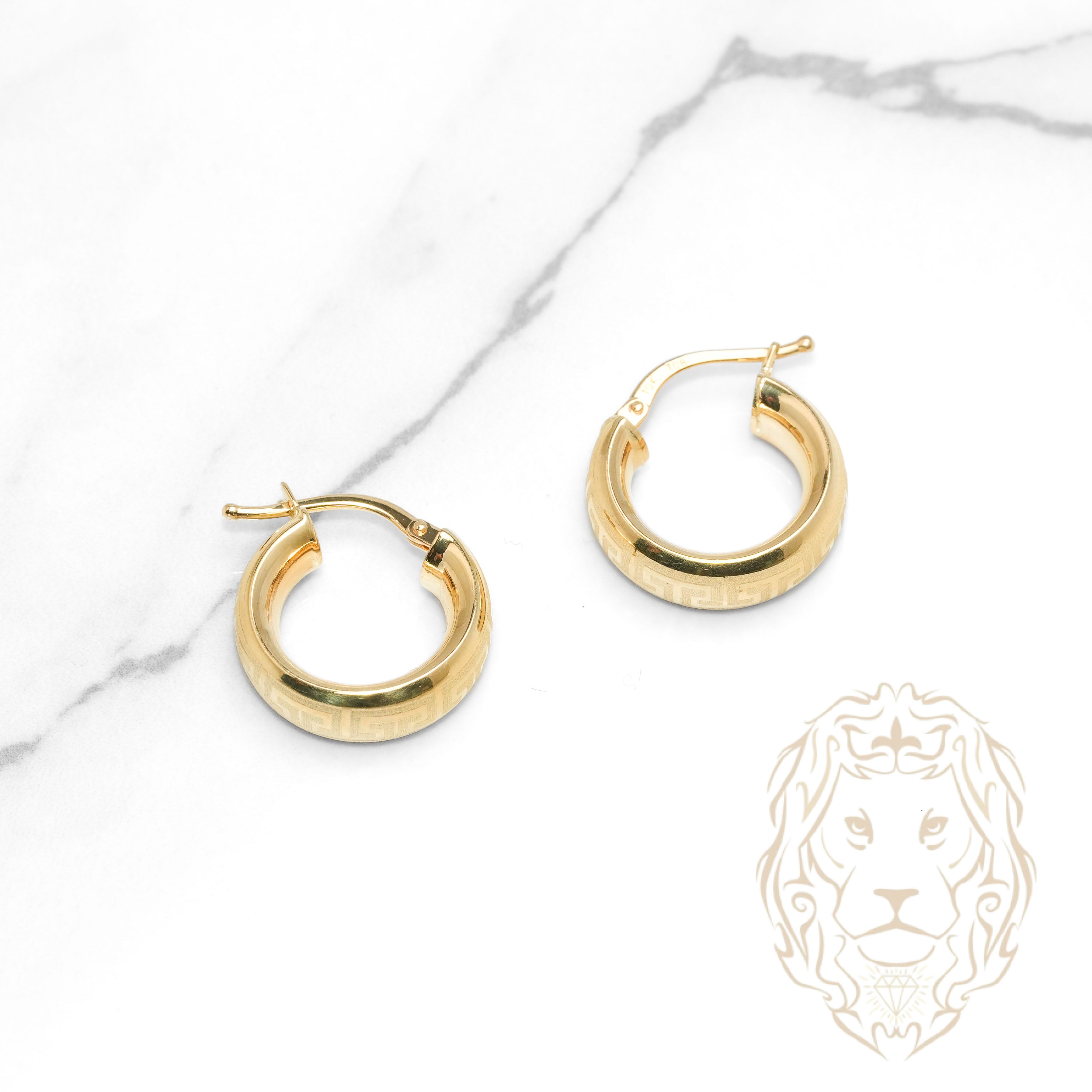 Hoops - Or 10K jaune puff clé grecque 6mm X 14mm - BOG1318
