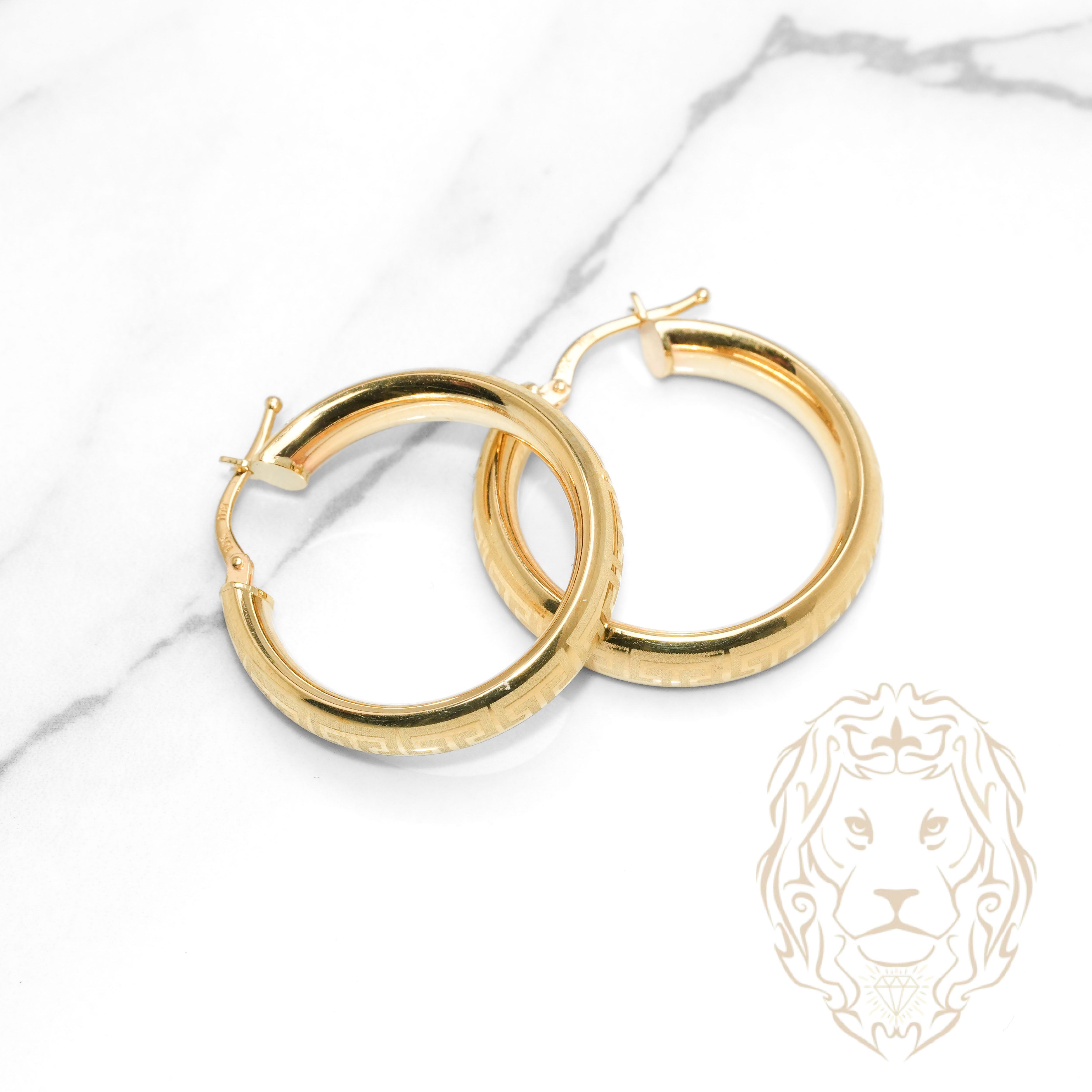 Hoops - Or 10K jaune puff clé grecque 5mm X 24mm - BOG1319