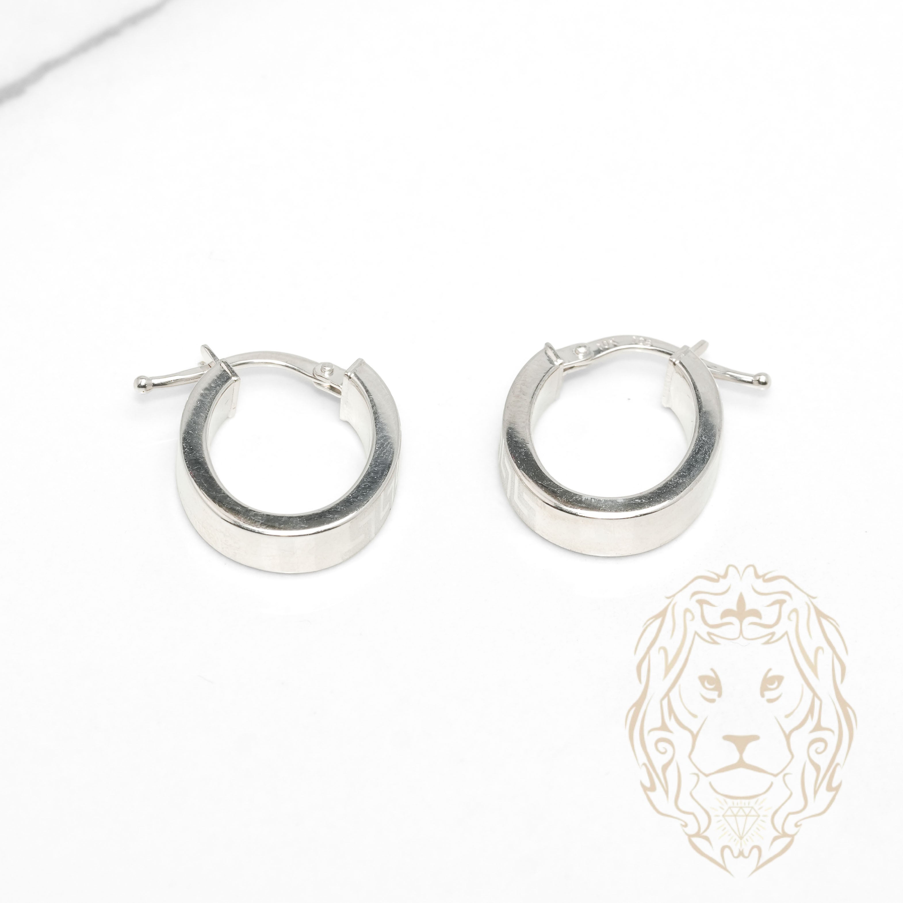 Hoops - Or 10K blanc ovale clé grecque & bords carrés  4mm X 13mm - BOG1333