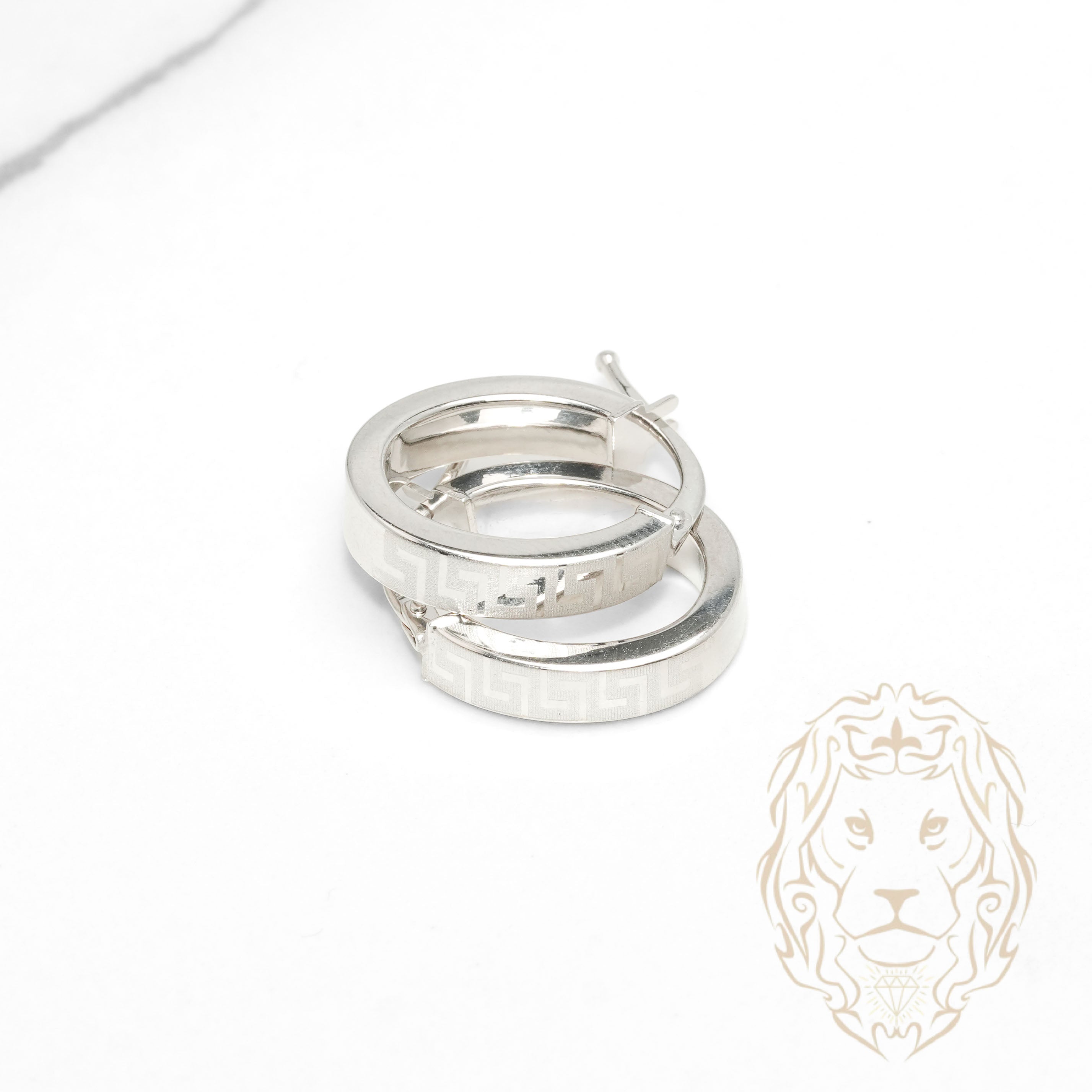 Hoops - Or 10K blanc ovale clé grecque & bords carrés  4mm X 13mm - BOG1333