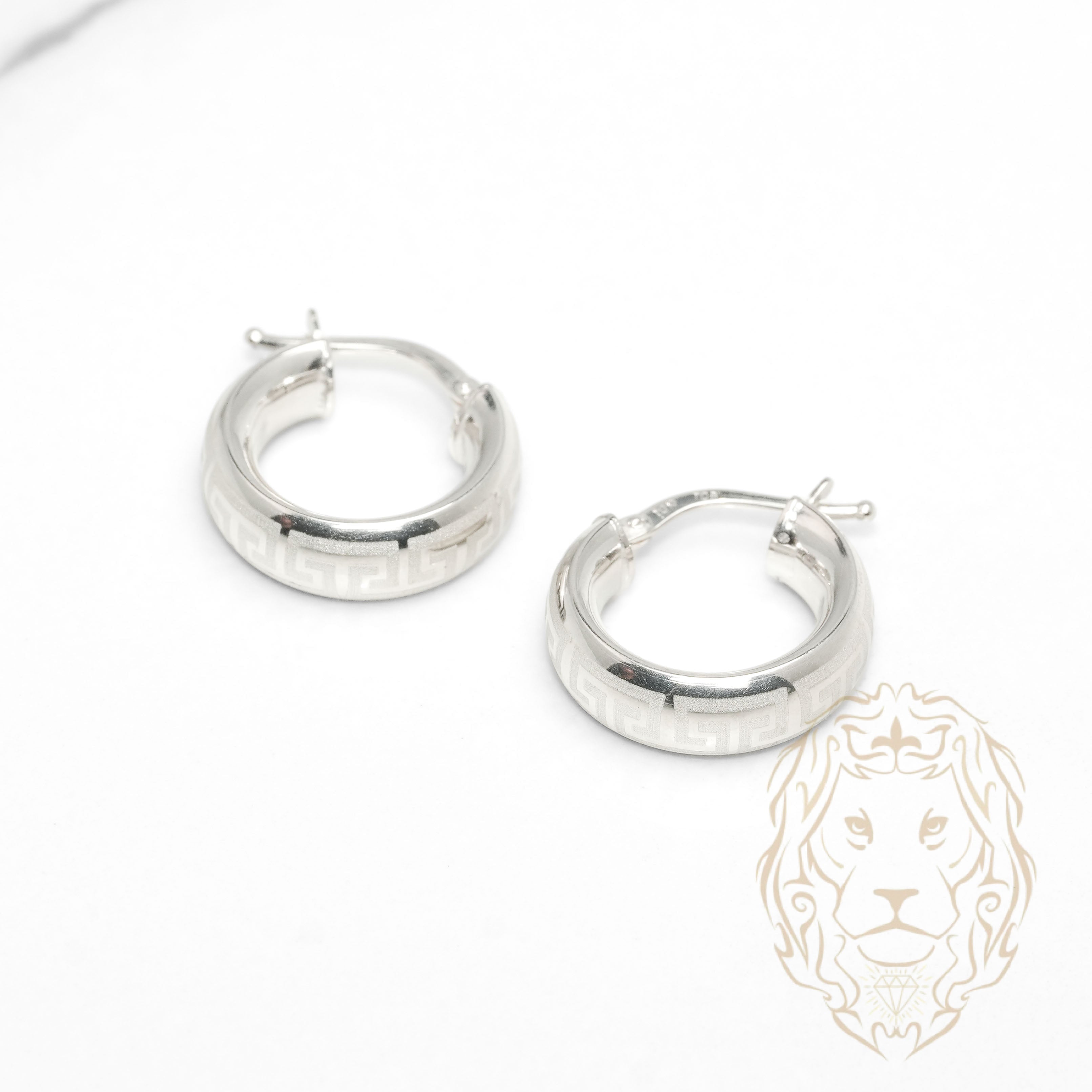 Hoops - Or 10K blanc puff clé grecque 6mm X 14mm - BOG1336