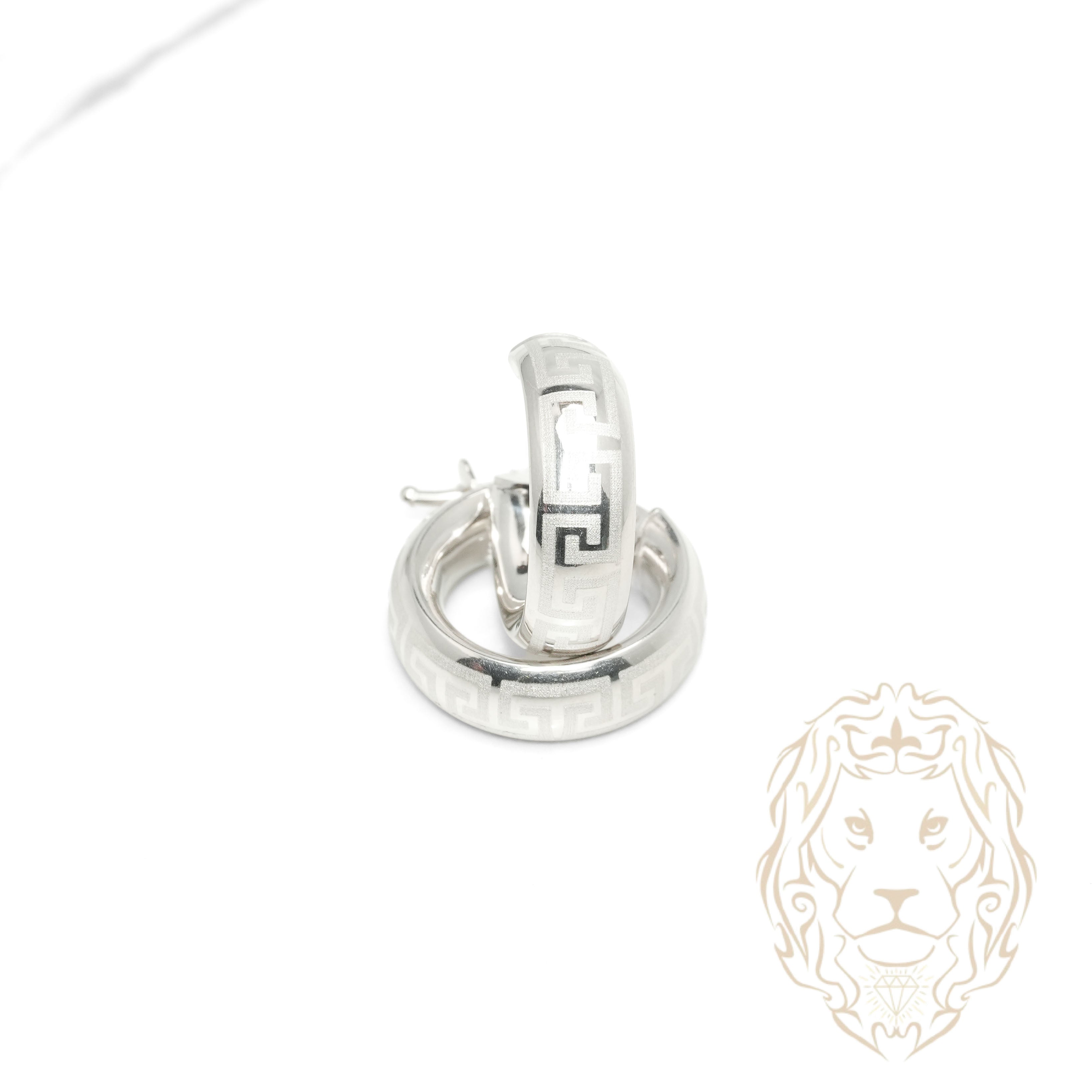 Hoops - Or 10K blanc puff clé grecque 6mm X 14mm - BOG1336
