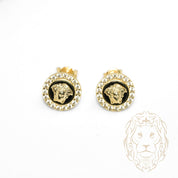 Studs - Or 10K jaune méduse halo pavé de cz - BOG1349