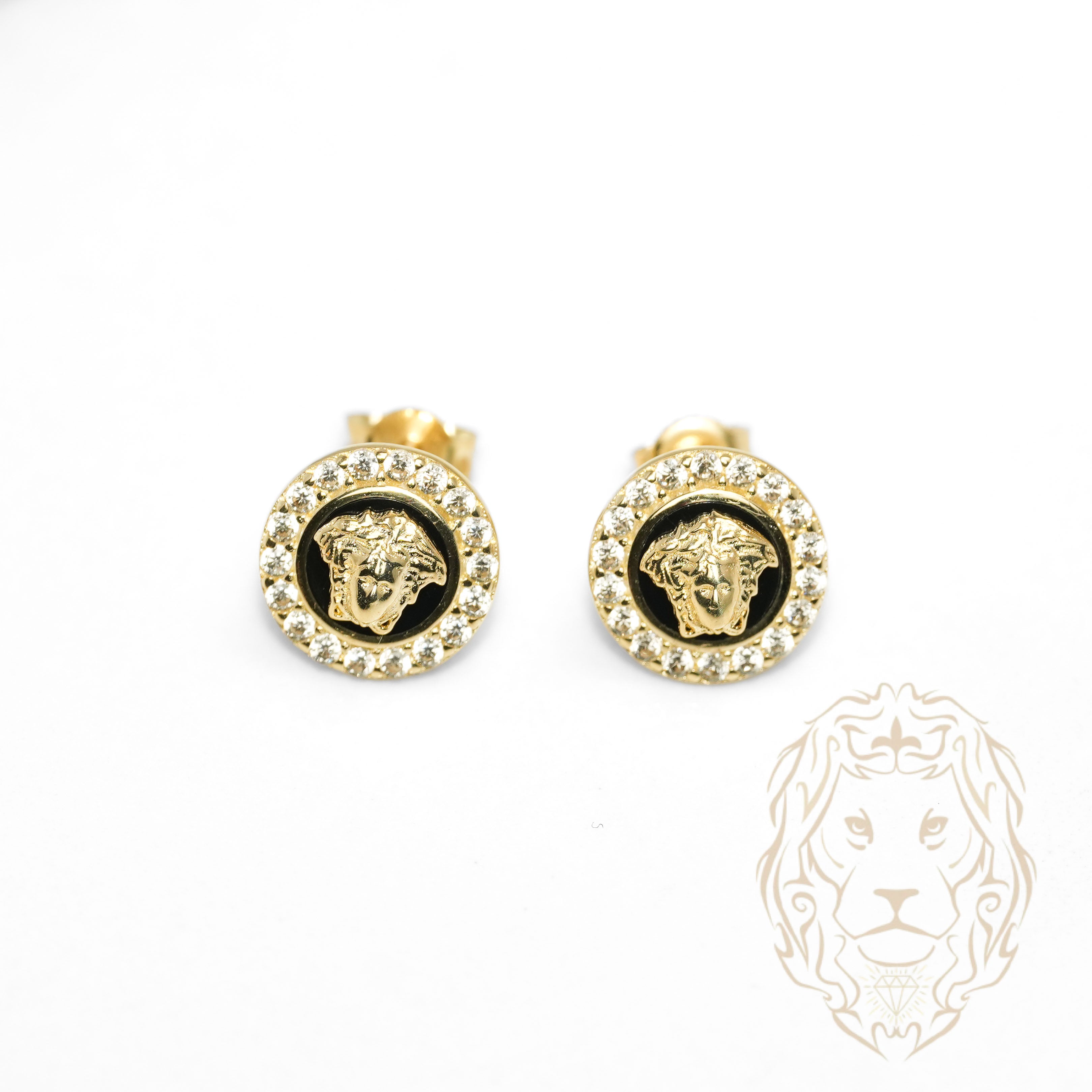 Studs - Or 10K jaune méduse halo pavé de cz - BOG1349