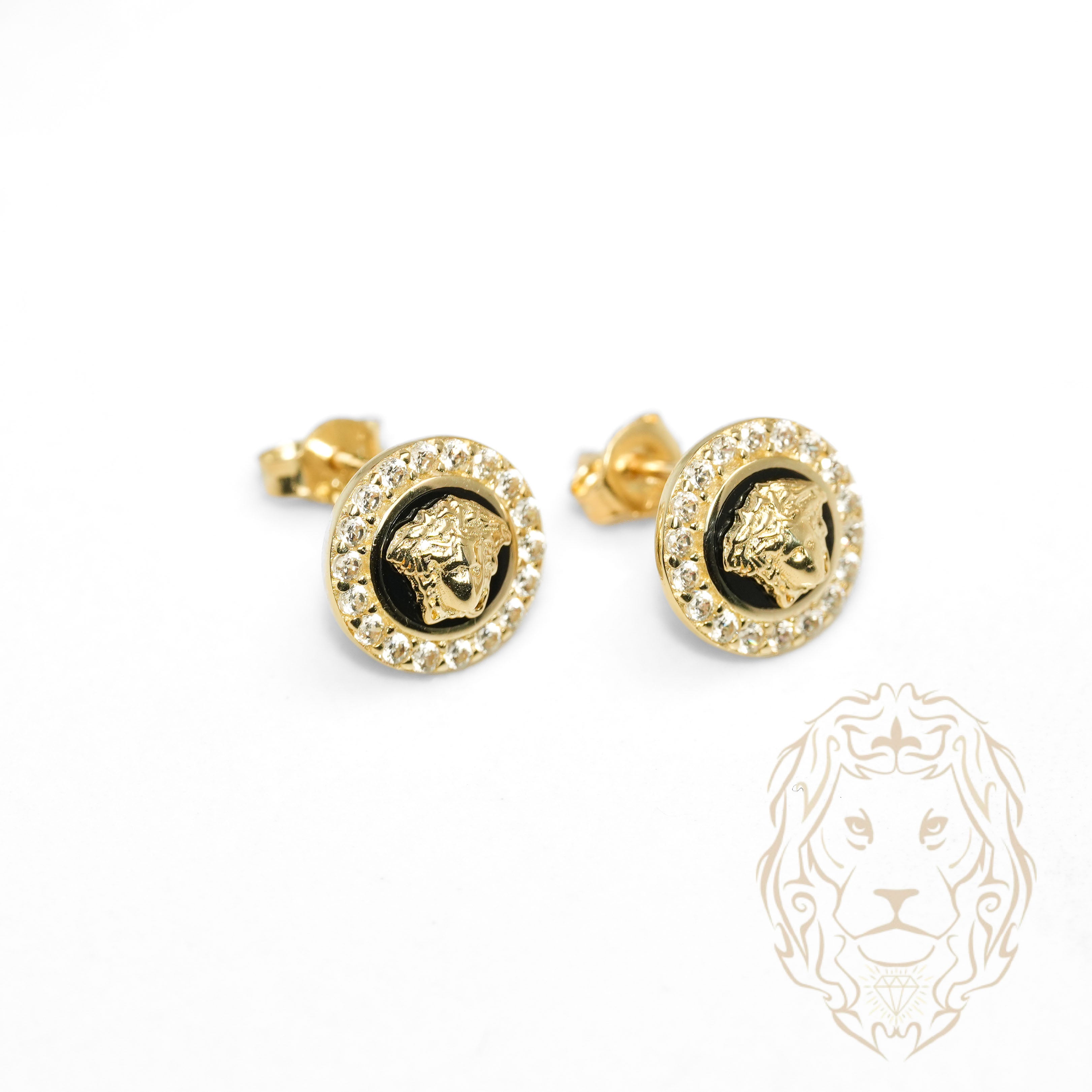 Studs - Or 10K jaune méduse halo pavé de cz - BOG1349