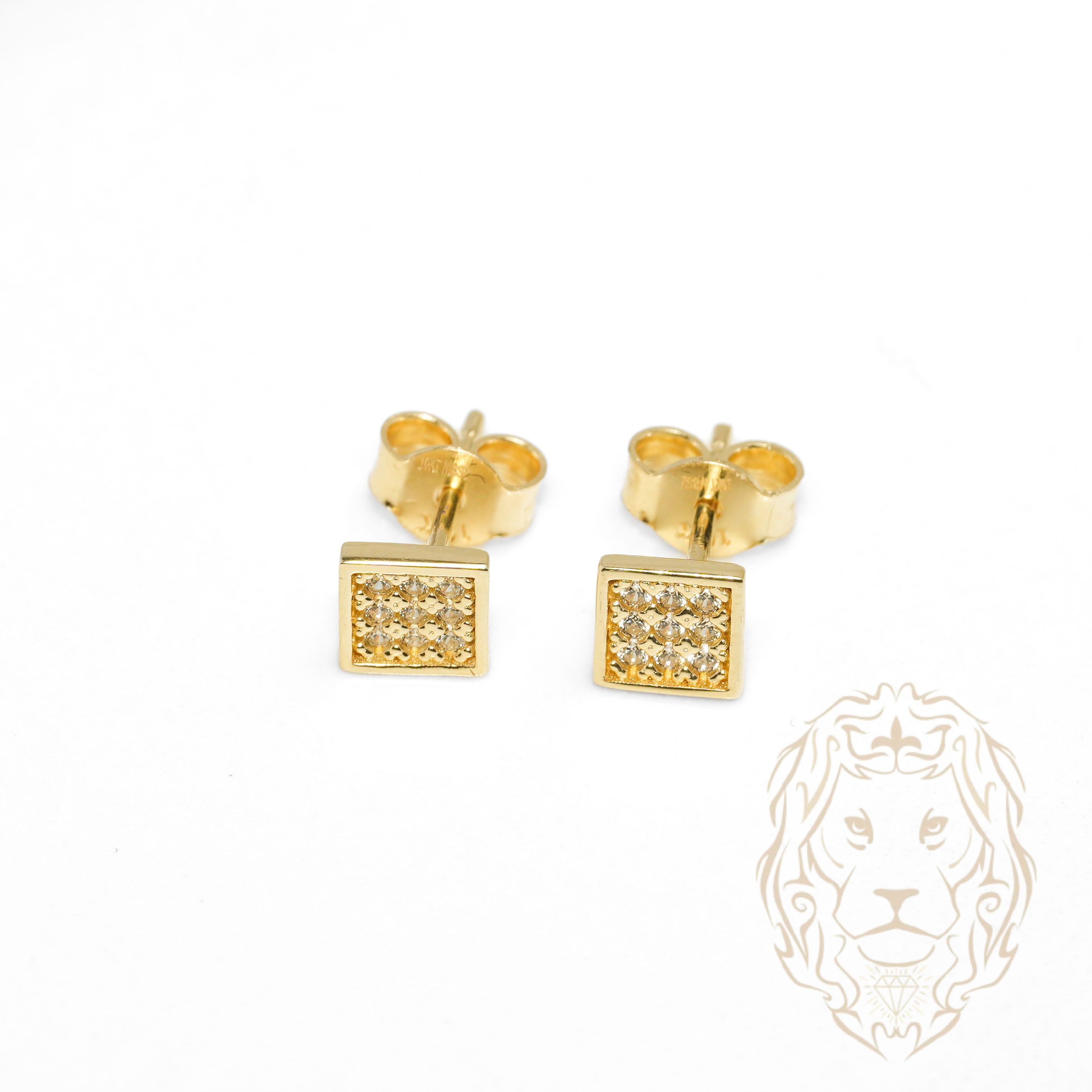 Studs - Or 10K jaune carré pavé de cz - BOG1351