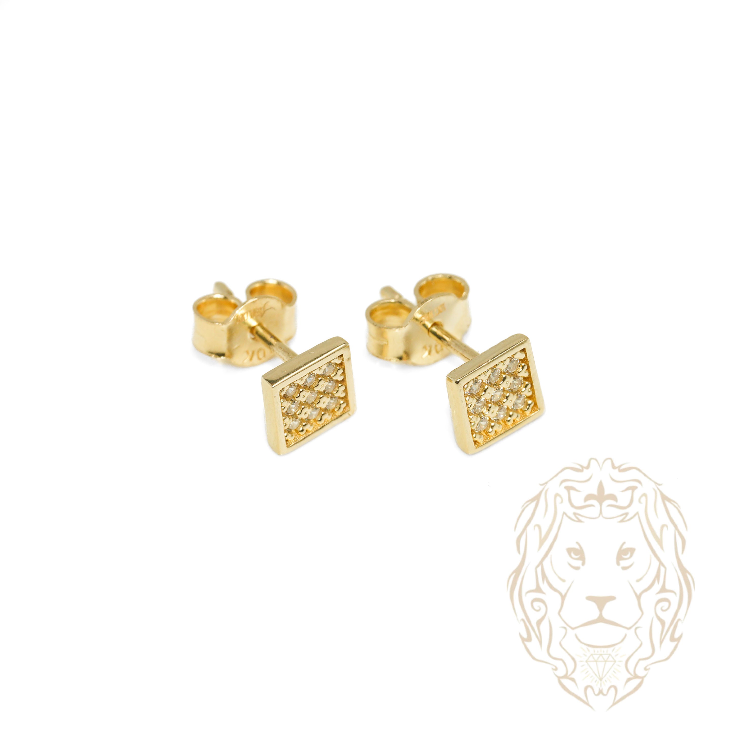 Studs - Or 10K jaune carré pavé de cz - BOG1351