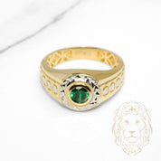 Bague - Or 10K deux tons jaune & blanc pierre cz verte - RIG1228