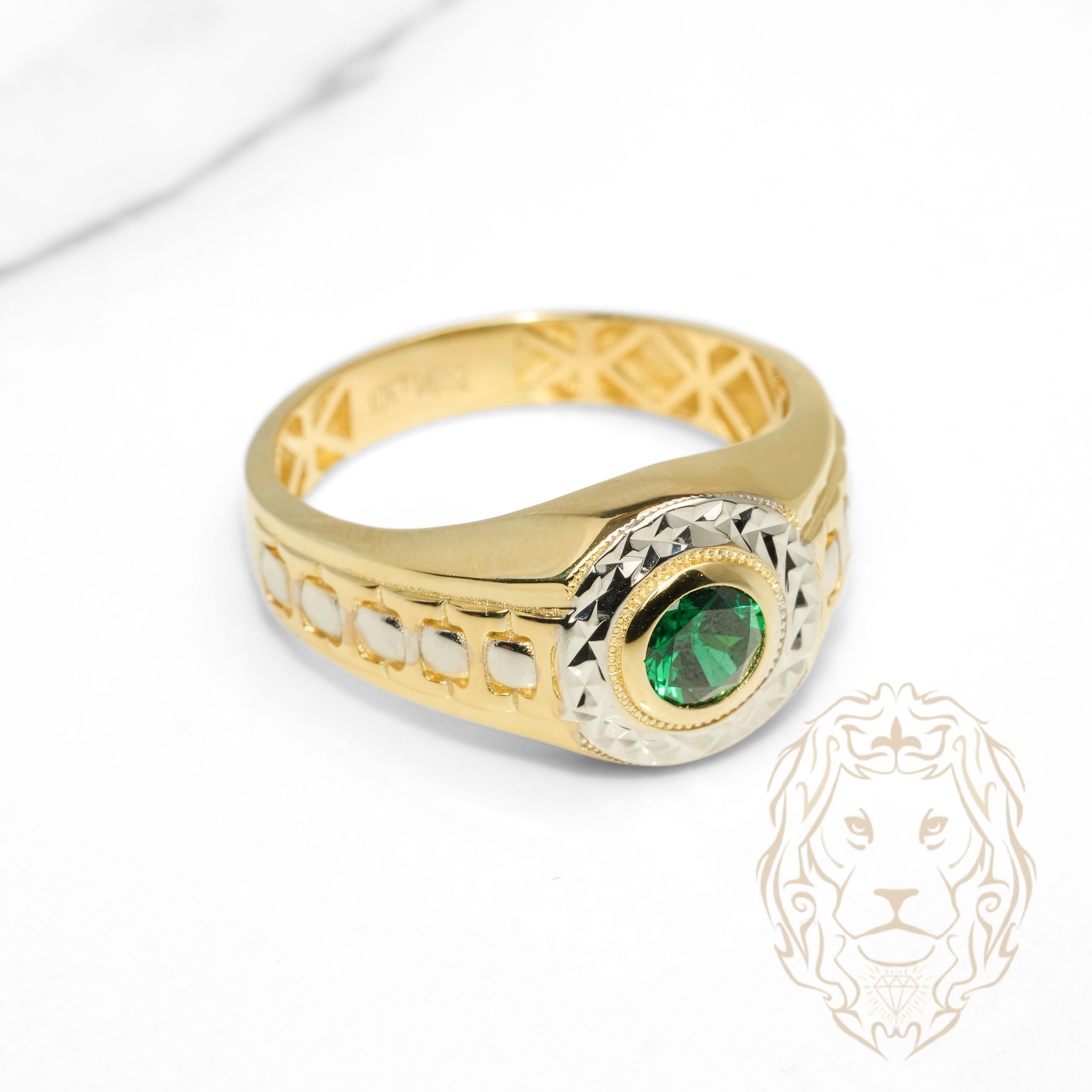 Bague - Or 10K deux tons jaune & blanc pierre cz verte - RIG1228