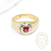 Bague - Or 10K deux tons jaune & blanc pierre cz rouge - RIG1227