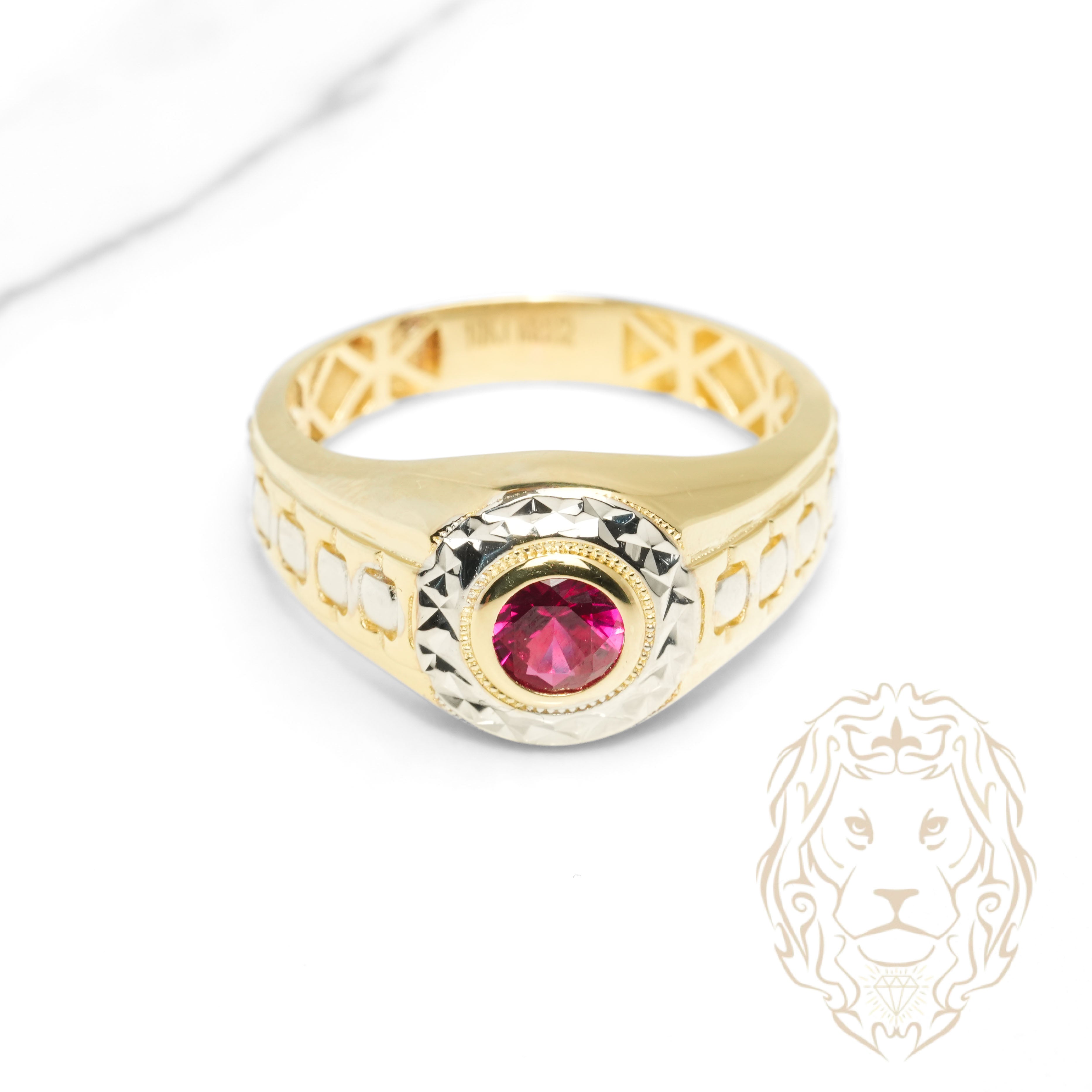 Bague - Or 10K deux tons jaune & blanc pierre cz rouge - RIG1227
