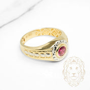 Bague - Or 10K deux tons jaune & blanc pierre cz rouge - RIG1227