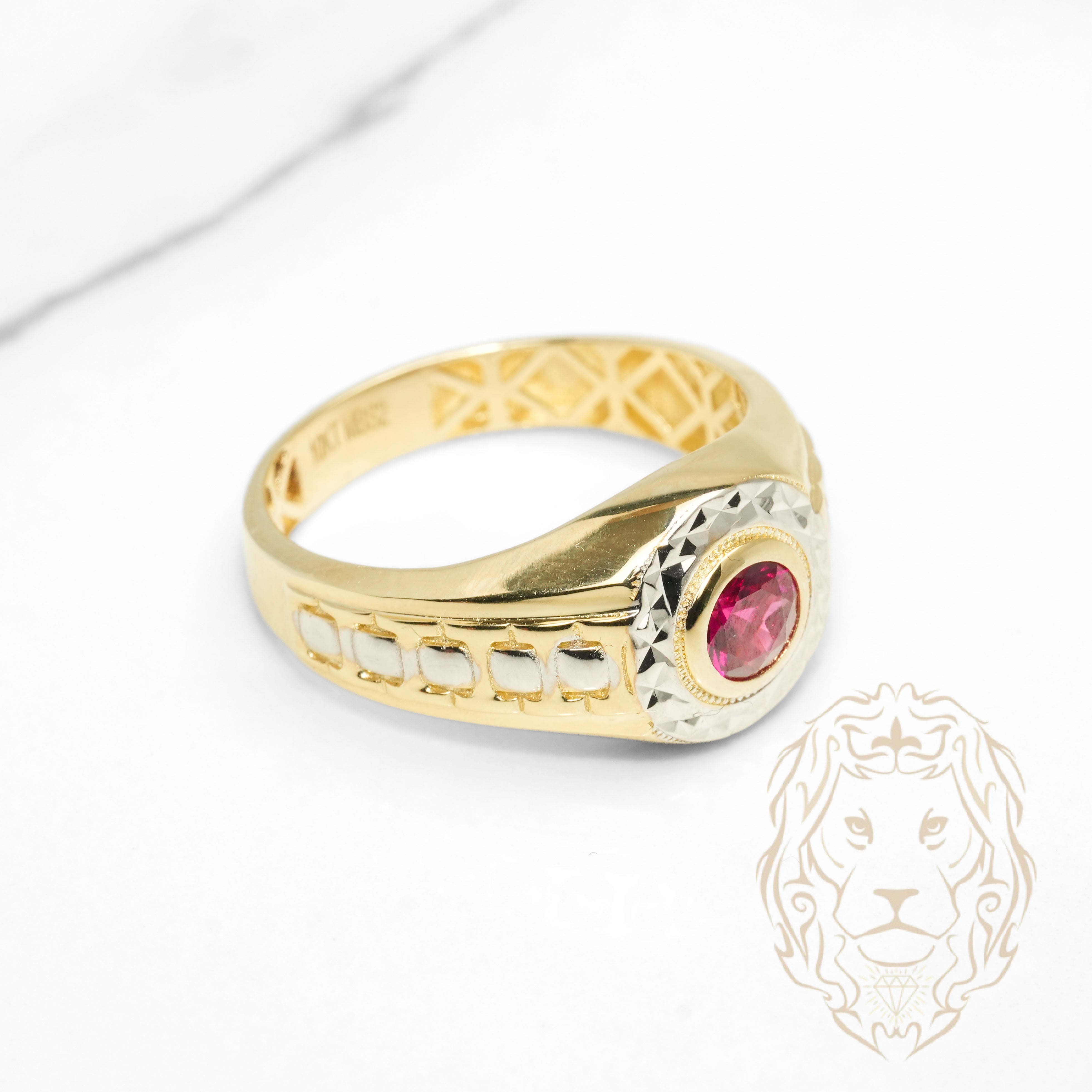 Bague - Or 10K deux tons jaune & blanc pierre cz rouge - RIG1227