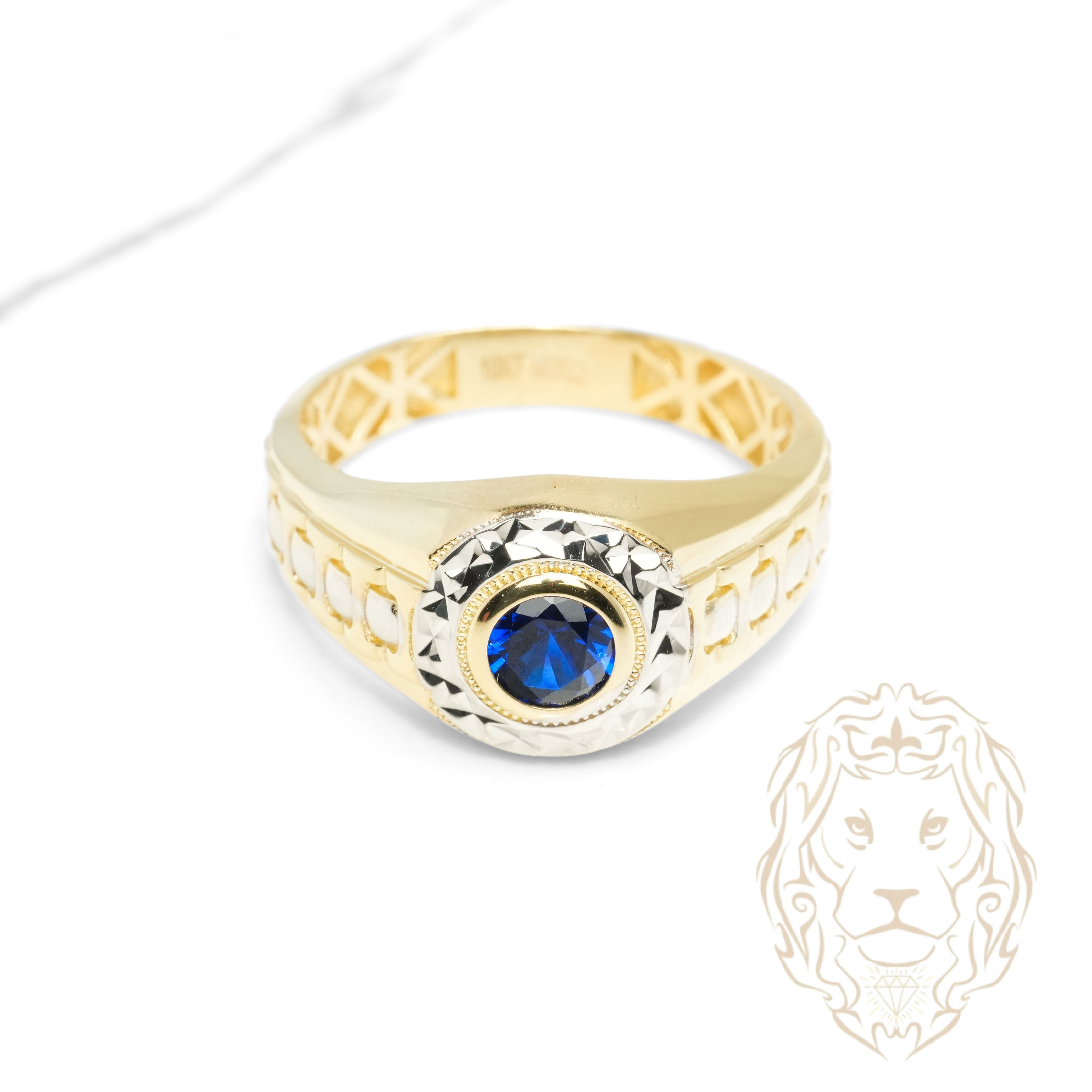 Bague - Or 10K deux tons jaune & blanc pierre cz bleue - RIG1229