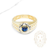 Bague - Or 10K deux tons jaune & blanc pierre cz bleue - RIG1229