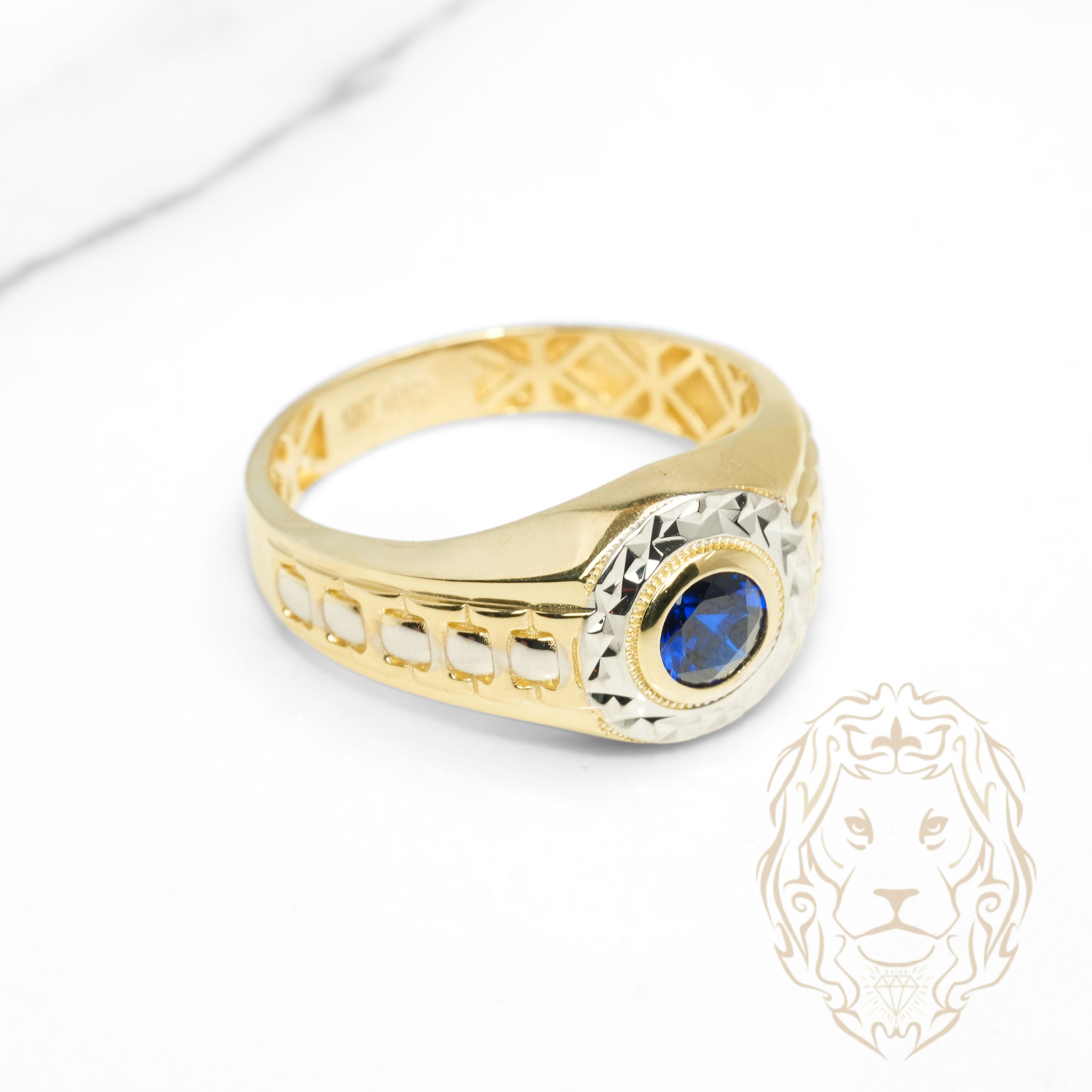 Bague - Or 10K deux tons jaune & blanc pierre cz bleue - RIG1229