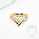 Bague - Or 10K jaune wishbone stack pavé de cz - RIG1230