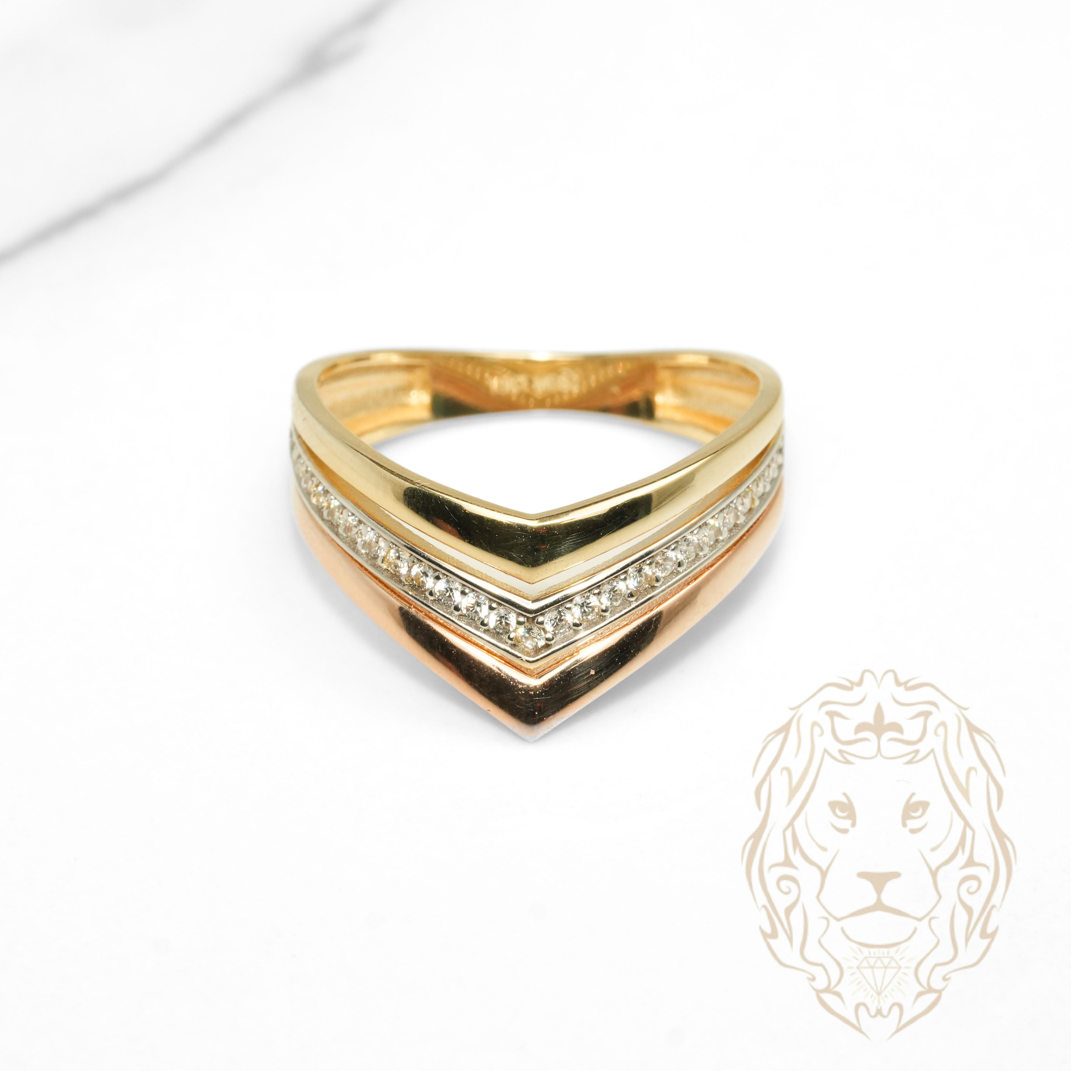 Bague - Or 10K tricolore jaune, blanc & rose trinity wishbone pavé de cz - RIG1231