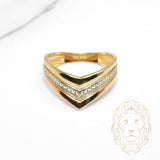 Bague - Or 10K tricolore jaune, blanc & rose trinity wishbone pavé de cz - RIG1231