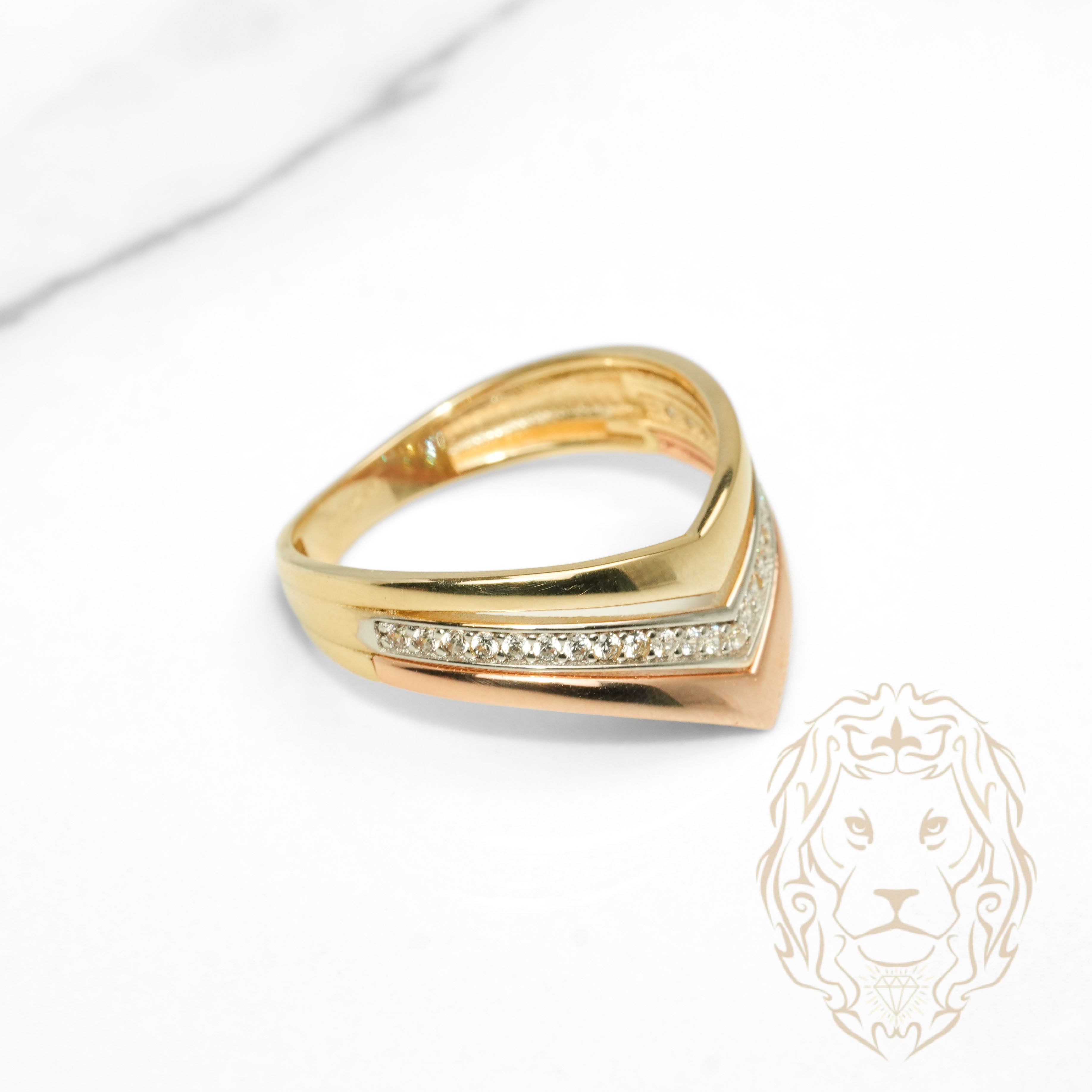 Bague - Or 10K tricolore jaune, blanc & rose trinity wishbone pavé de cz - RIG1231