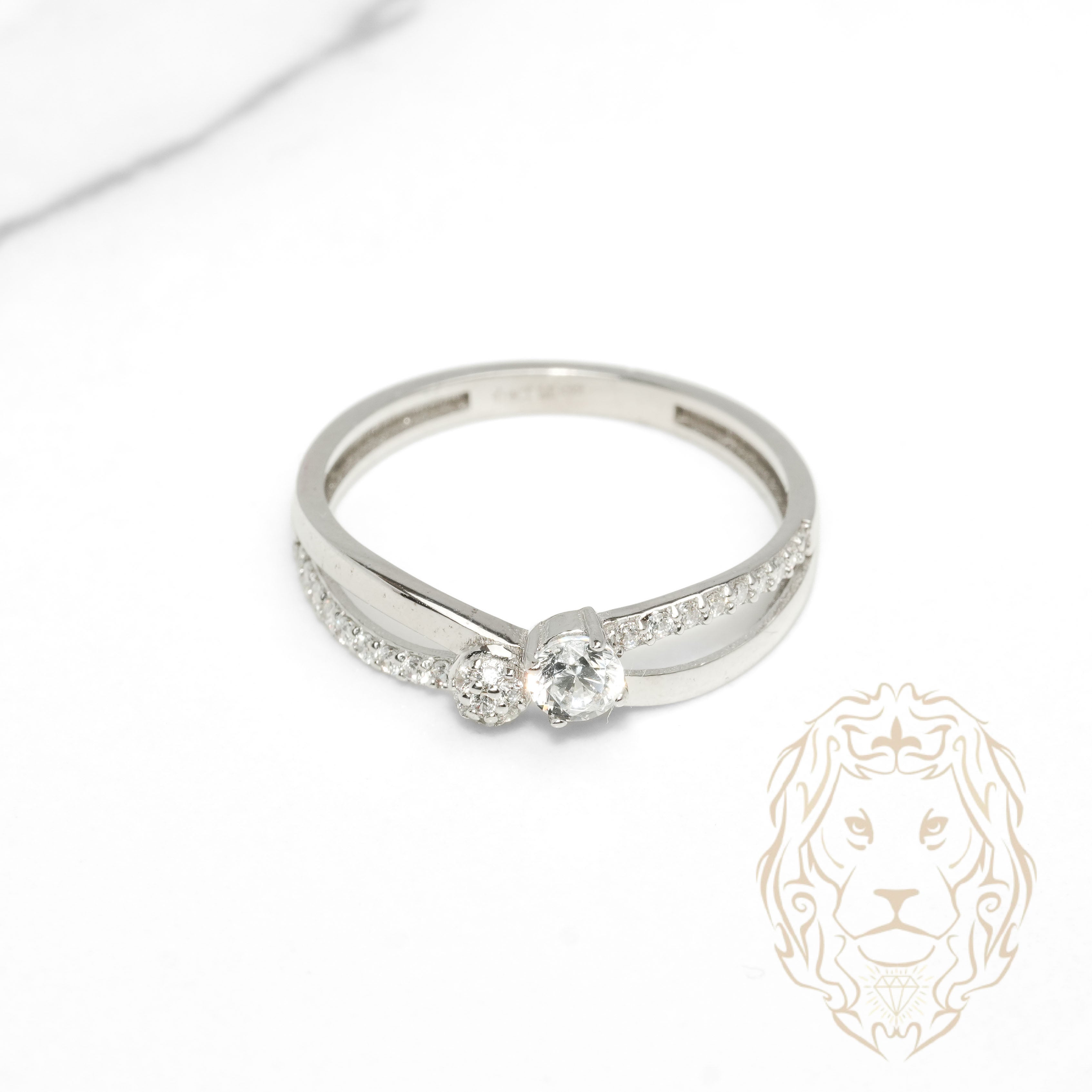 Bague - Or 10K blanc croisé pierres cz - RIG1233