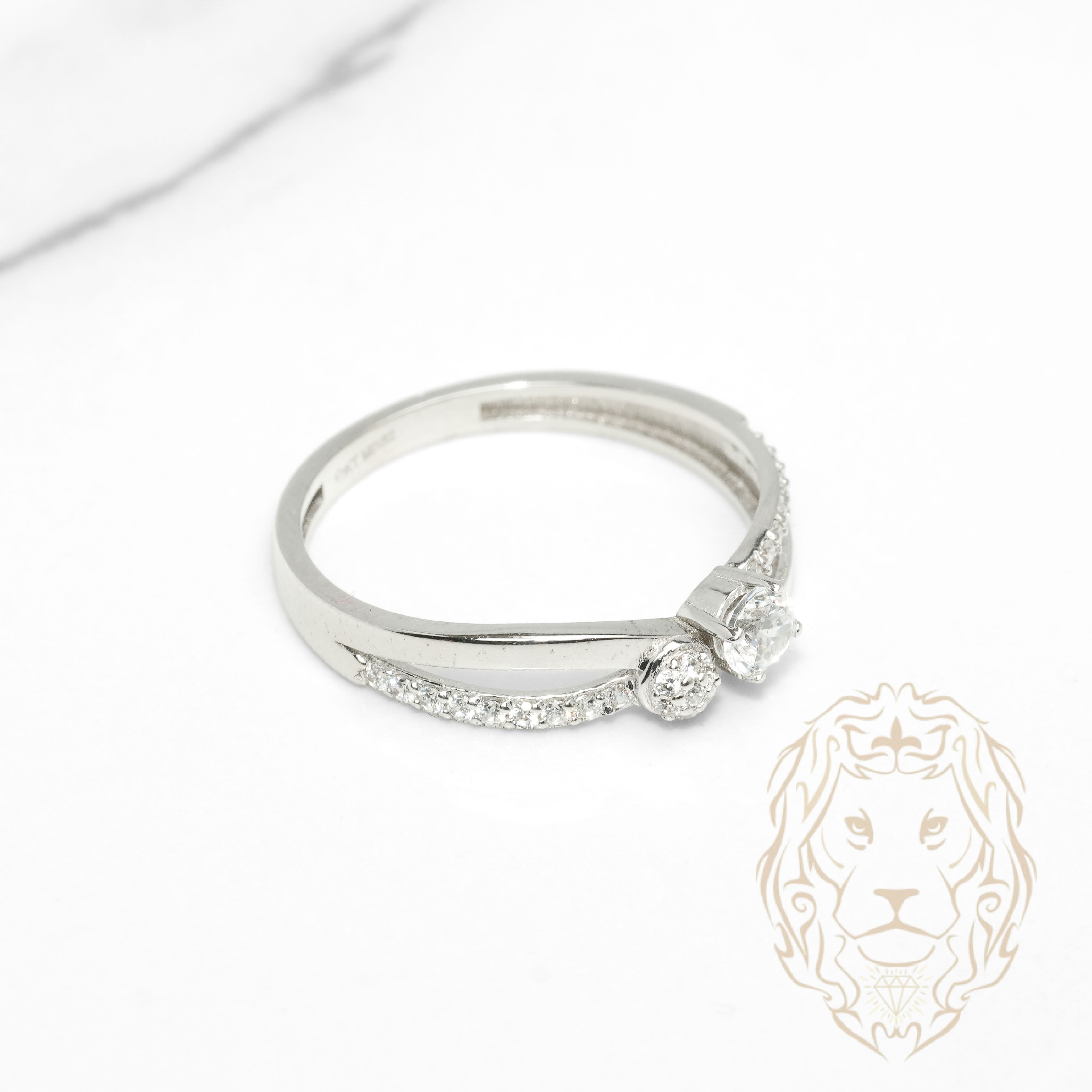 Bague - Or 10K blanc croisé pierres cz - RIG1233
