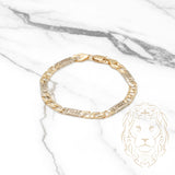 Bracelet - Or 10K deux tons jaune & blanc mixte gourmette & clé grecque coupe diamant 5.7mm 7.75" - BRG389