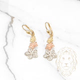 Hoops - 10K Gold Tricolor Yellow, White & Rose Diamond Cut Flowers with a Lever Closure - BOG488