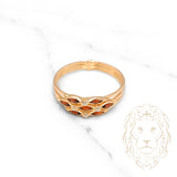 Woman's Ring - 18K Yellow Gold Honeycomb Style with Red CZ Stones - RIG483
