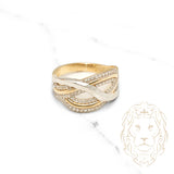Bague - Or 10K deux tons jaune & blanc bandes entrelacées pavé cz - RIG487
