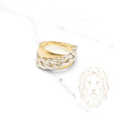 Bague - Or 10K deux tons jaune & blanc maillons cuban link & bande poli - RIG501