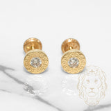 Studs à visser - Or 10K jaune motif clé grecque & pierre cz coupe brillant - BOG656