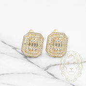 Huggies - Or 10K jaune double halo octogonal pavé cz rond & baguette avec fermeture à loquet - BOG493