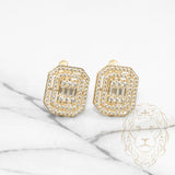 Huggies - Or 10K jaune double halo octogonal pavé cz rond & baguette avec fermeture à loquet - BOG493