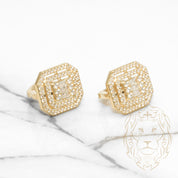 Huggies - Or 10K jaune double halo octogonal pavé cz rond & baguette avec fermeture à loquet - BOG493